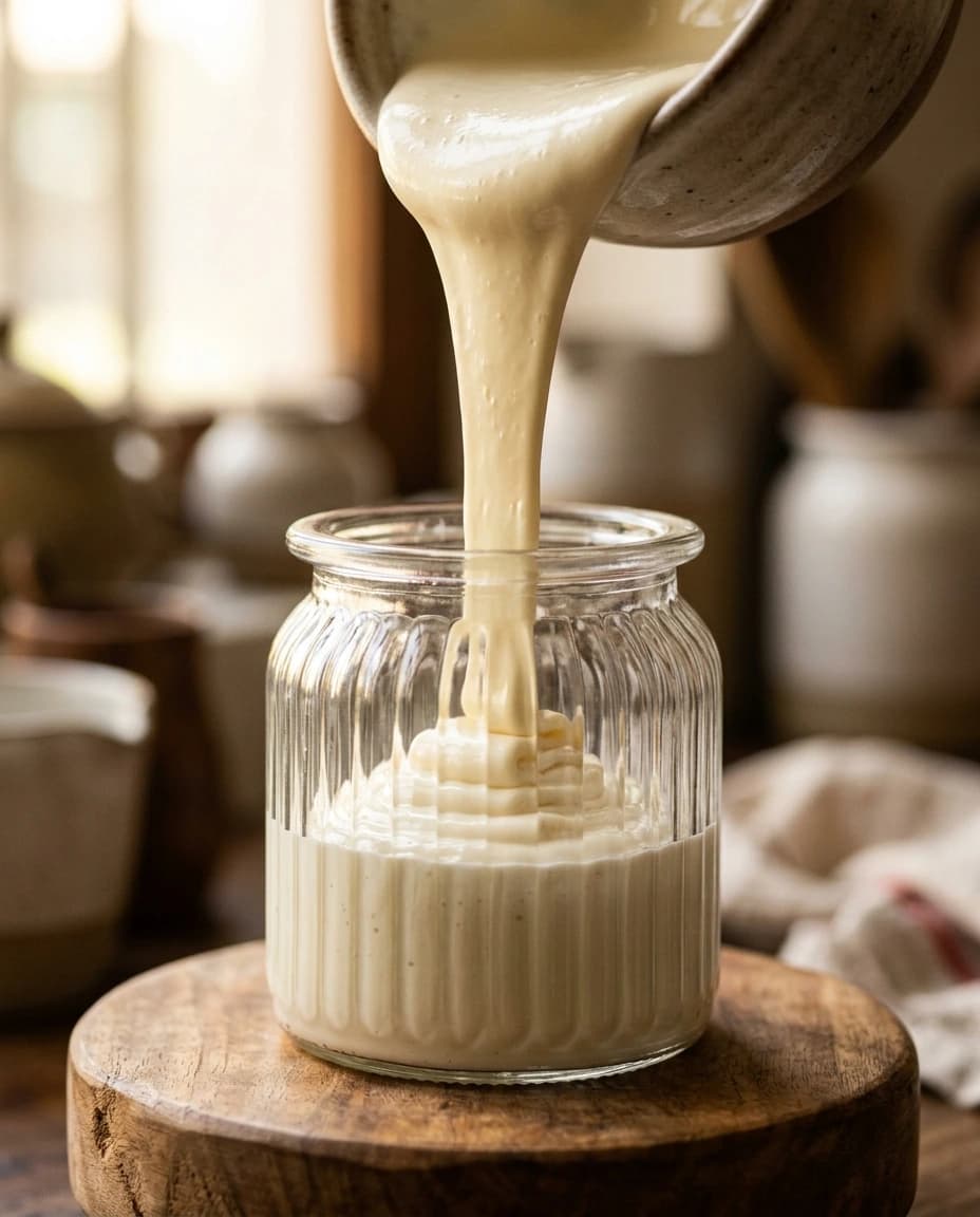 Silky cream in a glass container with soft warm light